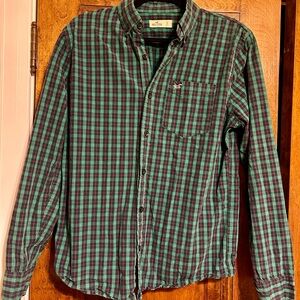 Hollister Men’s Green, Red and Black Checkered Shirt